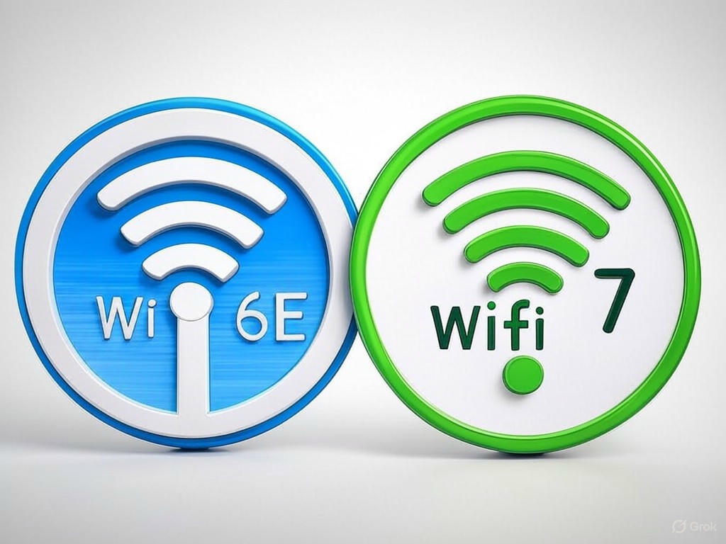 Hình ảnh so sánh luồng dữ liệu tốc độ cao giữa Wi-Fi 6E và Wi-Fi 7, thể hiện sự khác biệt về hiệu suất.
